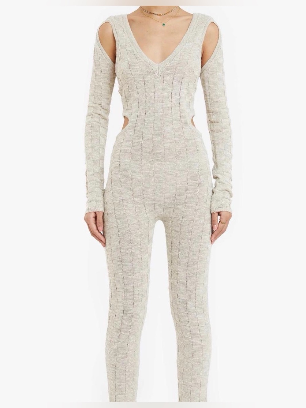 Ruve Cutout Ribbed Knit Jumpsuit in Oatmeal
